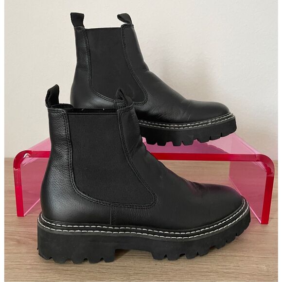 Dolce Vita Chelsea Boots Women 6.5 Black Leather Lug Sole Ankle‎ Pull On Chunky - Picture 1 of 7